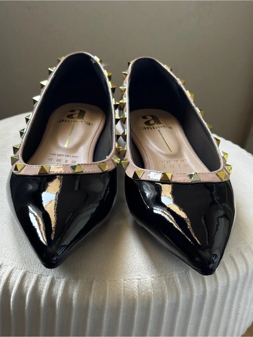 Black Patent Studded Pointed-Toe Flats